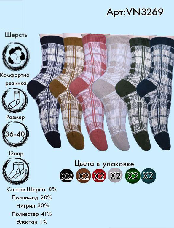 Носки шерстяные в клетку средняя длина Vinconte 36-40